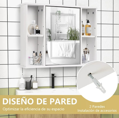 Espejo con luz LED y mueble organizador 40x60cm