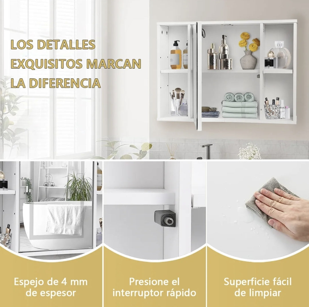 Espejo con luz LED y mueble organizador 40x60cm