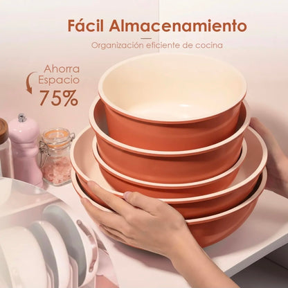 Batería de Cocina Juego de Ollas y Sartenes de Cerámica Antiadherente IronHoof 22 Piezas