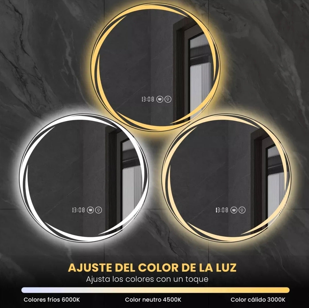 Espejo led con ajuste de hora 60x60cm