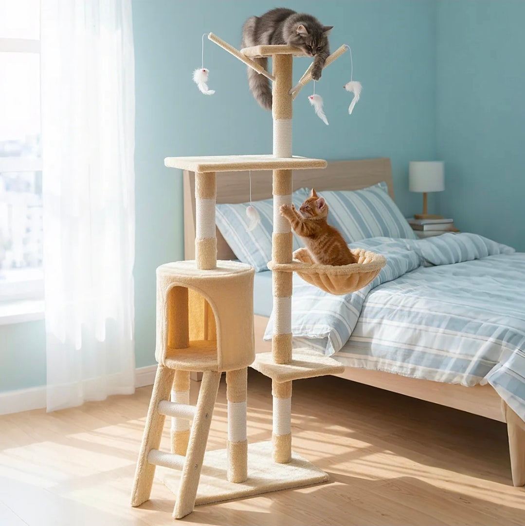 Juego Árbol Para Gatos Con Cesta, Torre y Rascador 140cm