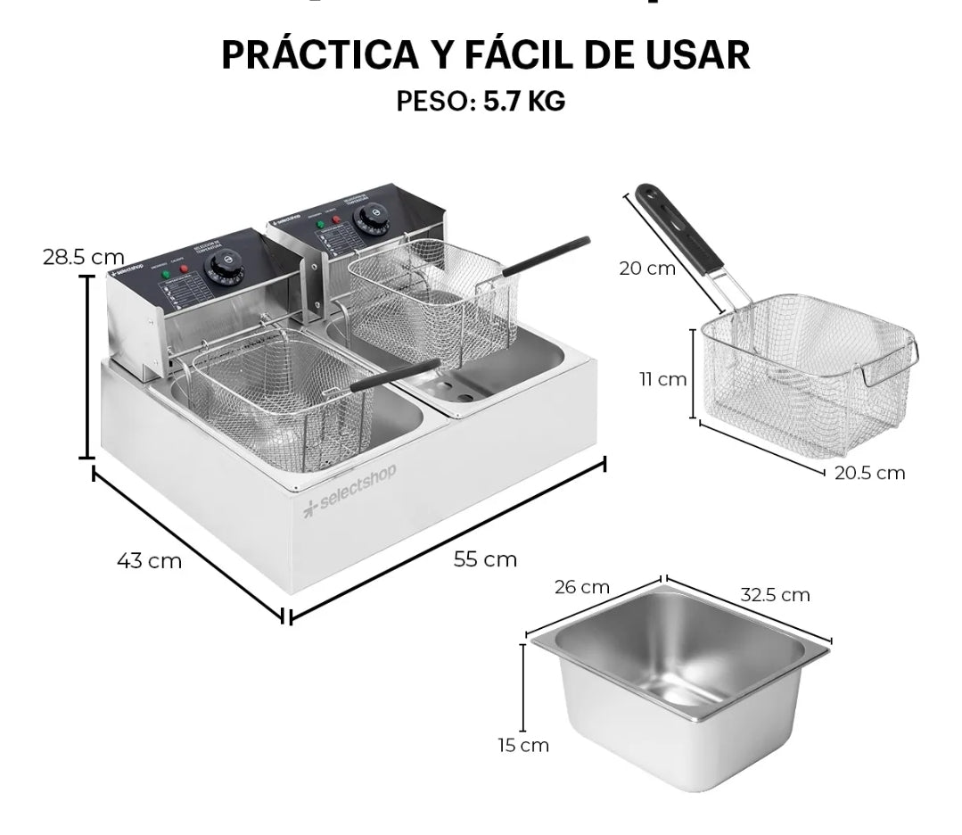 Freidora doble 12 L (2 tinas de 6L)