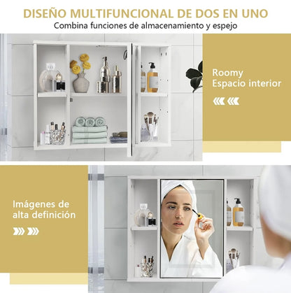 Espejo con luz LED y mueble organizador 40x60cm