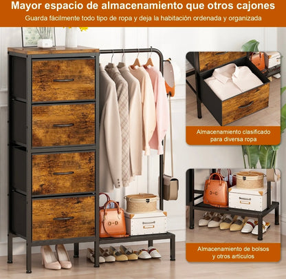 Perchero Rack Organizador Con Cajón color Marrón