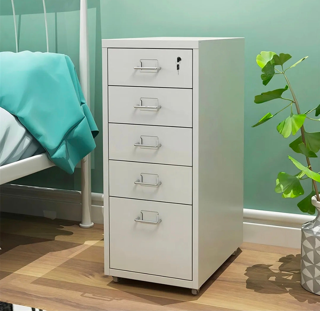 Archivero Metálico 5 Gavetas Para Oficina con Ruedas