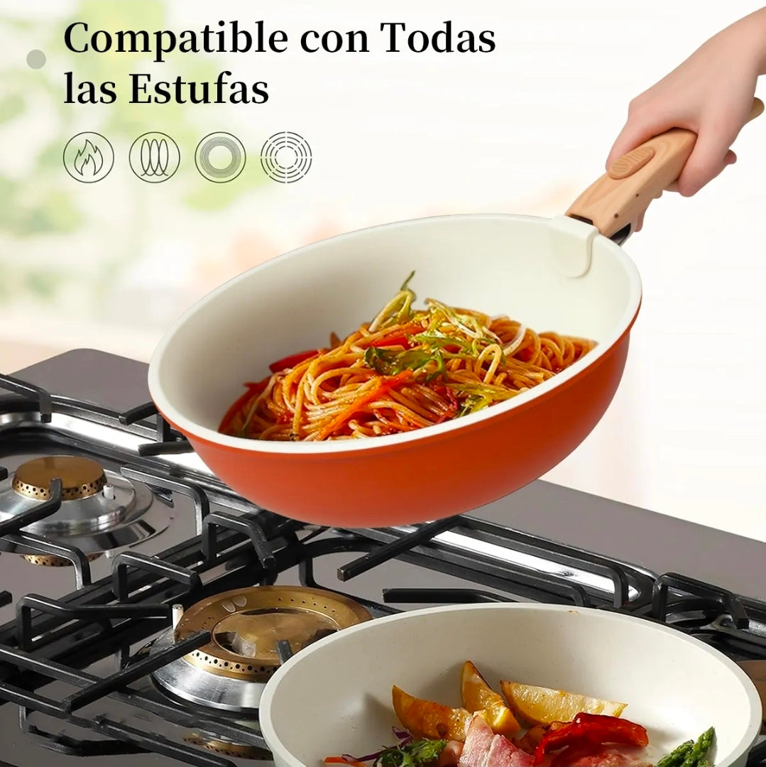 Batería de Cocina Juego de Ollas y Sartenes de Cerámica Antiadherente IronHoof 22 Piezas