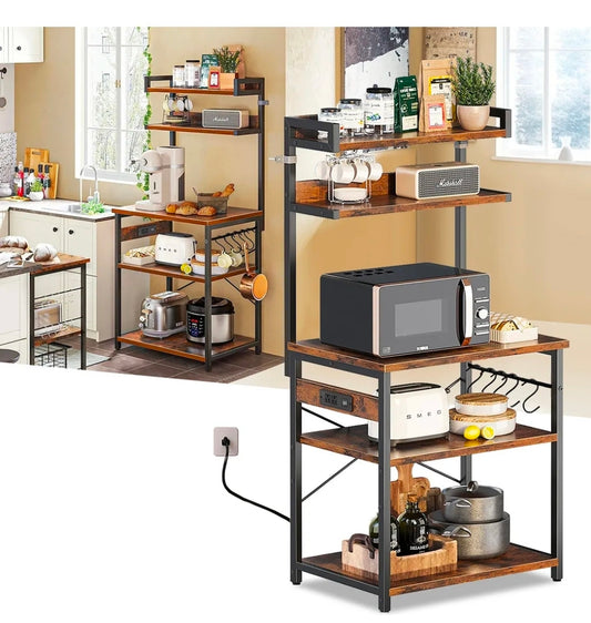 Estante para Cocina Alacena de Almacenamiento de 5 Niveles, con Enchufes y 5 Ganchos
