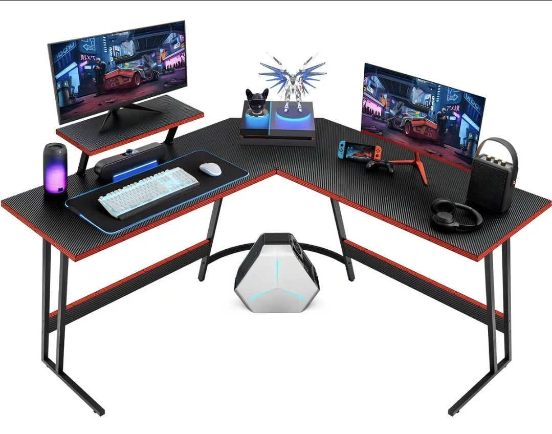 Escritorio Gamer Melamina Con Textura De Fibra De Carbono De 130cm X 76cm X 50cm X 130cm