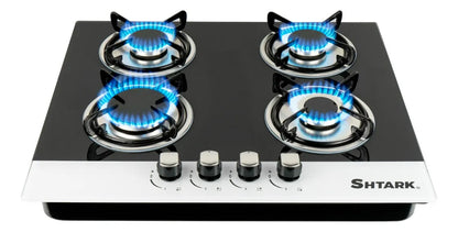 Parrilla Shtark A Gas Empotrable 4 Quemadores Vidrio Templado Negro/blanco