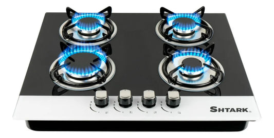 Parrilla Shtark A Gas Empotrable 4 Quemadores Vidrio Templado Negro/blanco