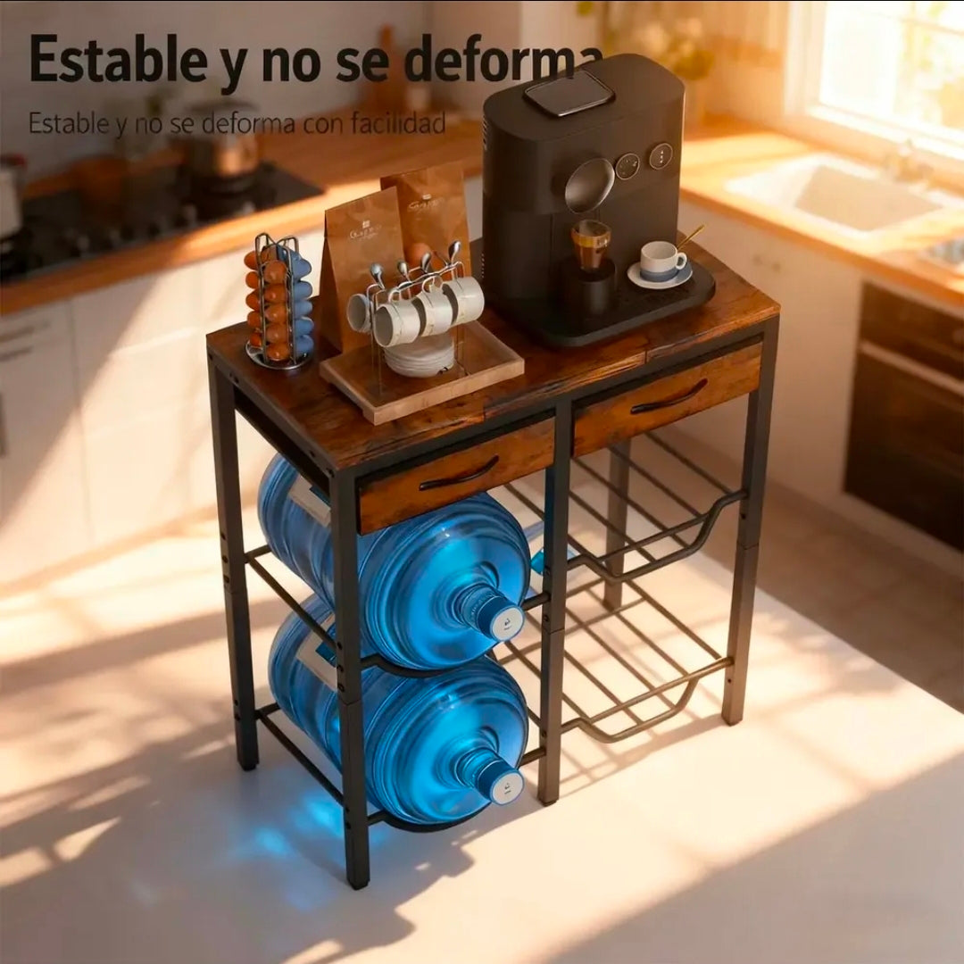 Porta Garrafón De 5 Galones Con Estante Metal Y 2 Cajones