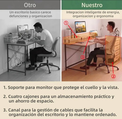 Escritorio de oficina L con cajones Color Madera Veteada