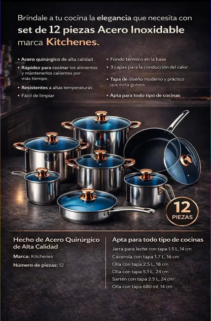 Batería de Cocina Kitchenes Juego de 12 Piezas