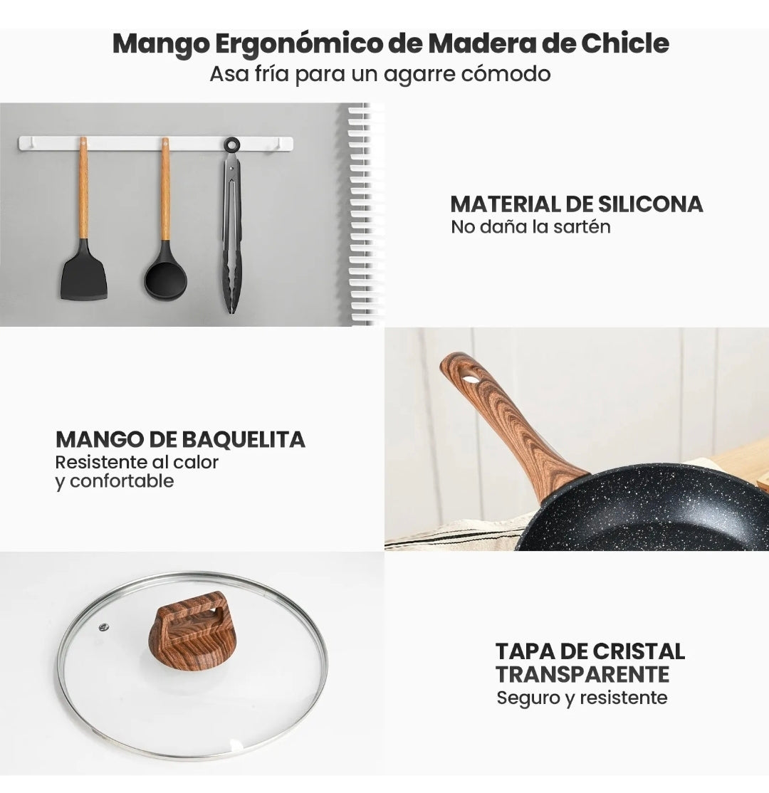 Bateria De Cocina, Juego De Ollas Y Sarten 10 Piezas Negro