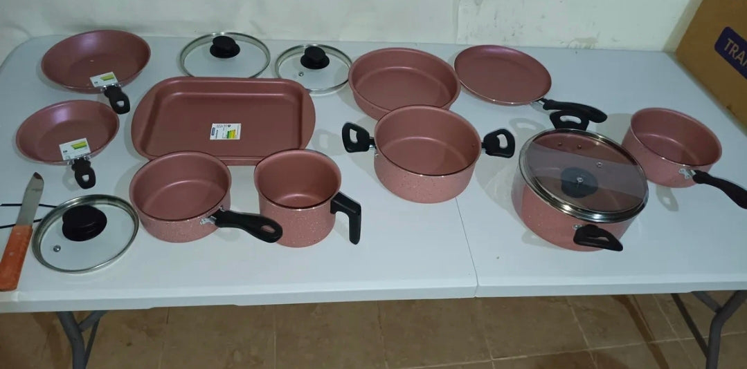Batería de Cocina Antiadherente Tramontina Linz 14 Piezas de Aluminio - Rosa