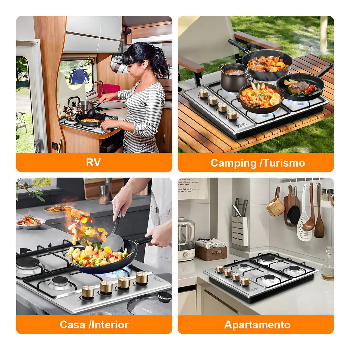 Parrilla Gas Skbe 4 Quemadores Empotrable Acero Inoxidable Encendido Eléctrico