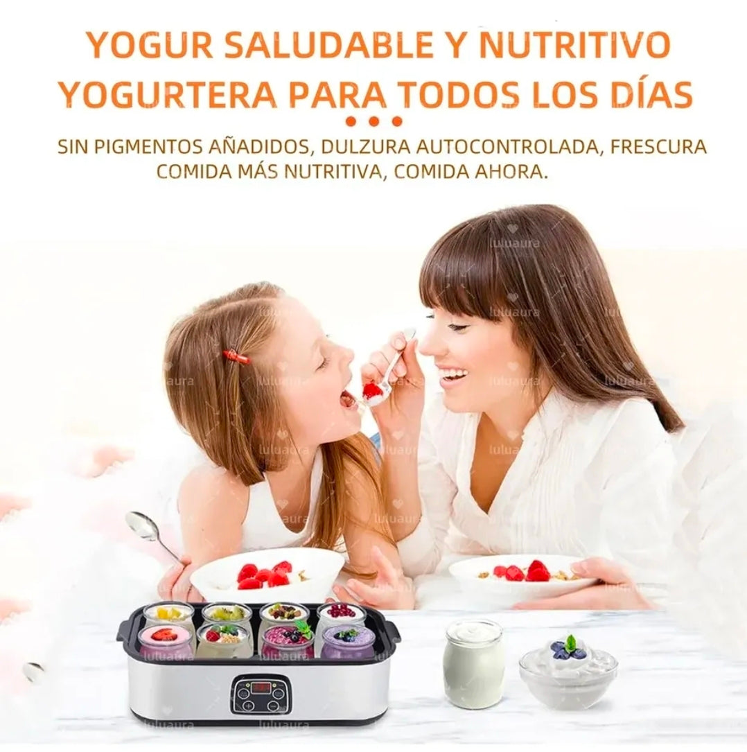 Maquina de Yogurt Eléctrica 1.4L Acero Inoxidable con 8 Frascos Vidrio