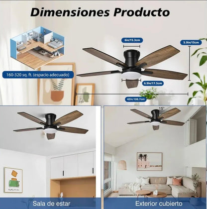 Ventilador De Techo Con Luz Y Mando A Distancia 1.07 M 60hz Negro/Madera