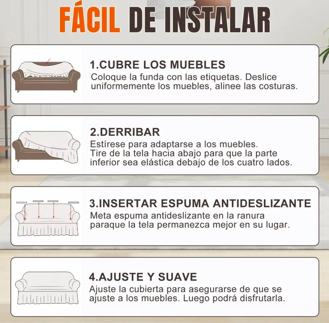 Protector Cubre Sala Falda Elástico 3 piezas