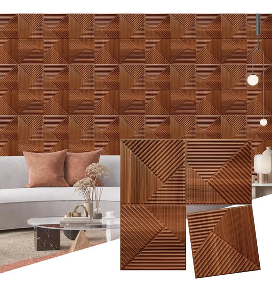 Paneles Decorativo Pared 3d Pvc 30x30cm  Color Bordó Madera
