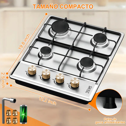 Parrilla Gas Skbe 4 Quemadores Empotrable Acero Inoxidable Encendido Eléctrico