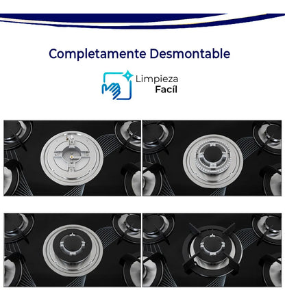 Parrilla Gravita A Gas De Cristal Templado 5 Quemadores