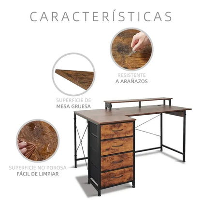 Escritorio de oficina L con cajones Color Madera Veteada