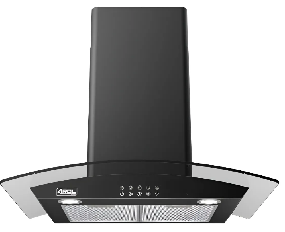 Campana extractora 90 cm de vidrio templado negra arol