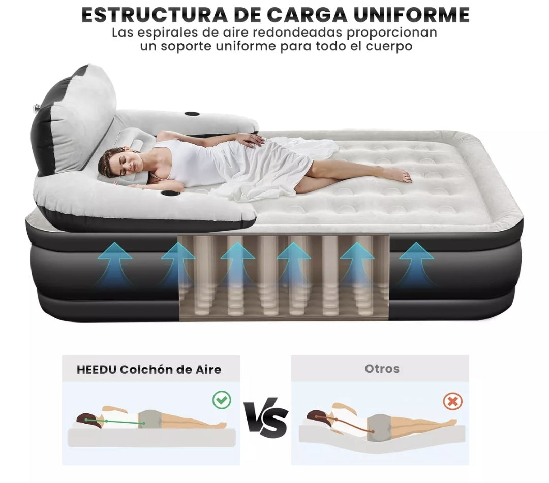 Colchón Inflable Queen con respaldo y Bomba De Aire Eléctrica