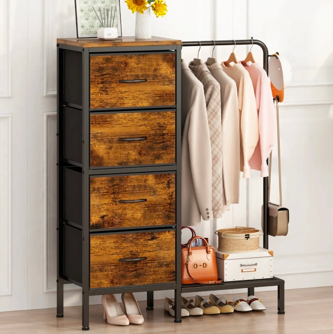 Perchero Rack Organizador Con Cajón color Marrón