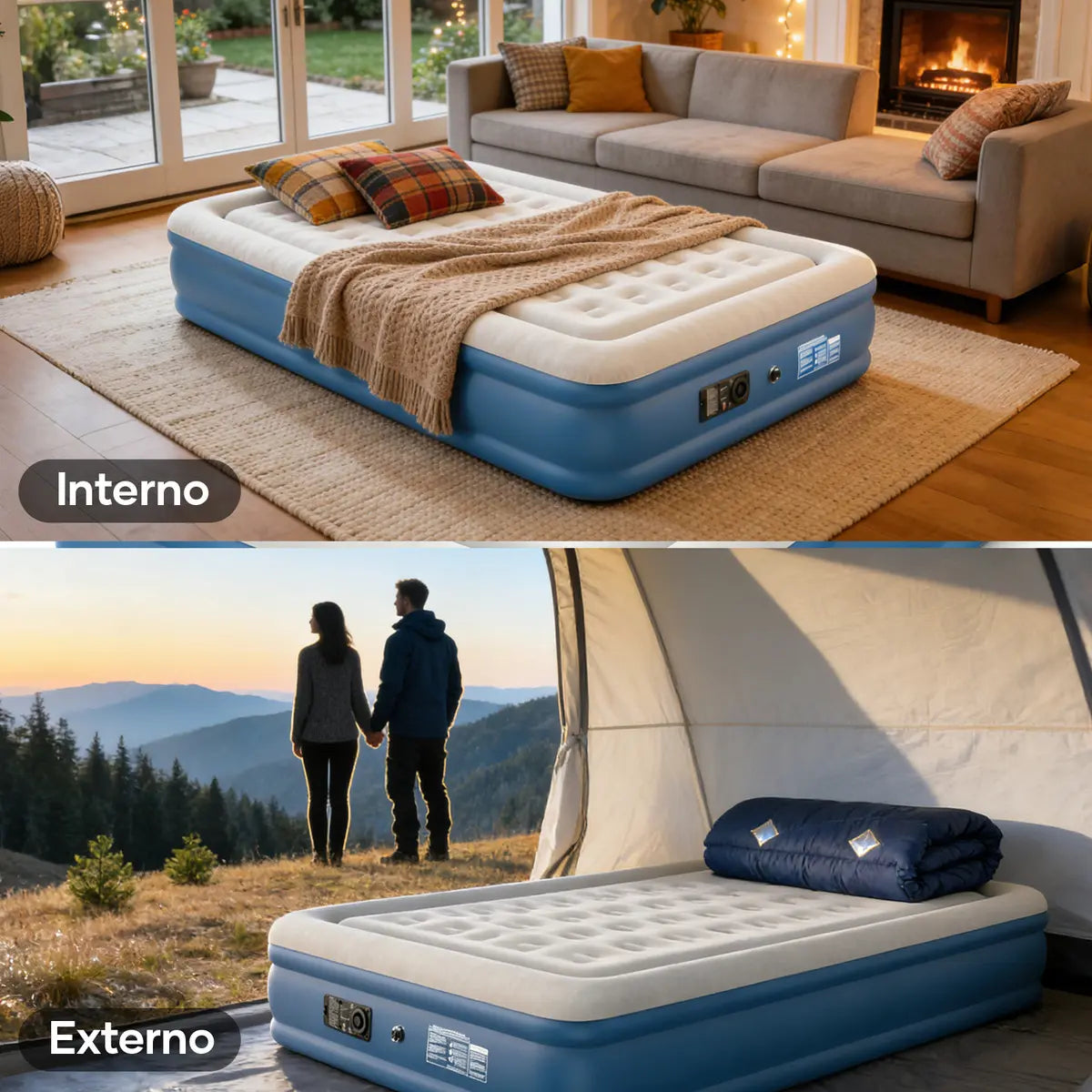 COLCHÓN Inflable Para Acampar Queen Size Matrimonial Con Bomba ELECTRICA