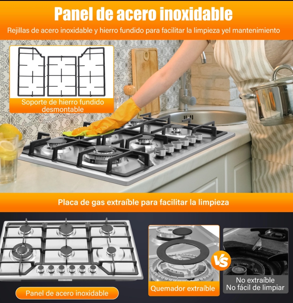 Parrilla 6 quemadores acero inoxidable