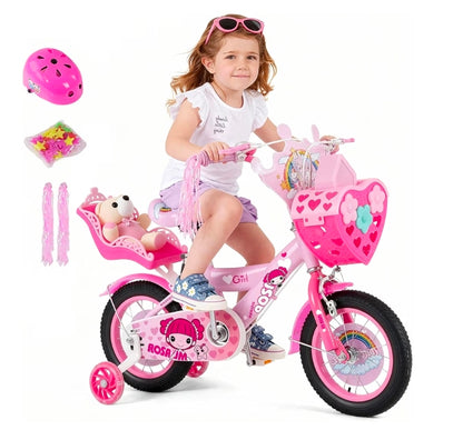 Bicicleta Infantil rosa con canasta y peluche