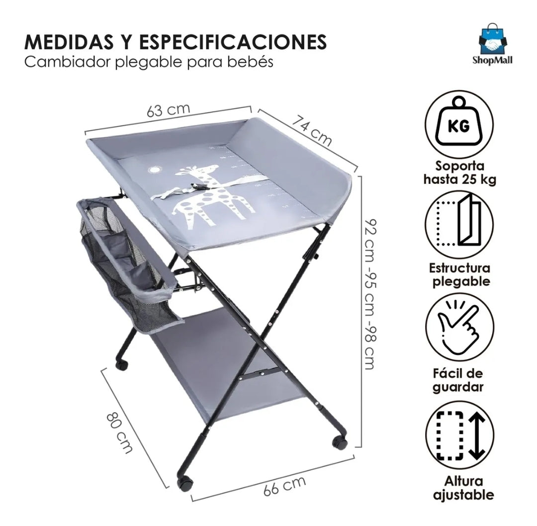 Cambiador plegable con estante organizador GRIS