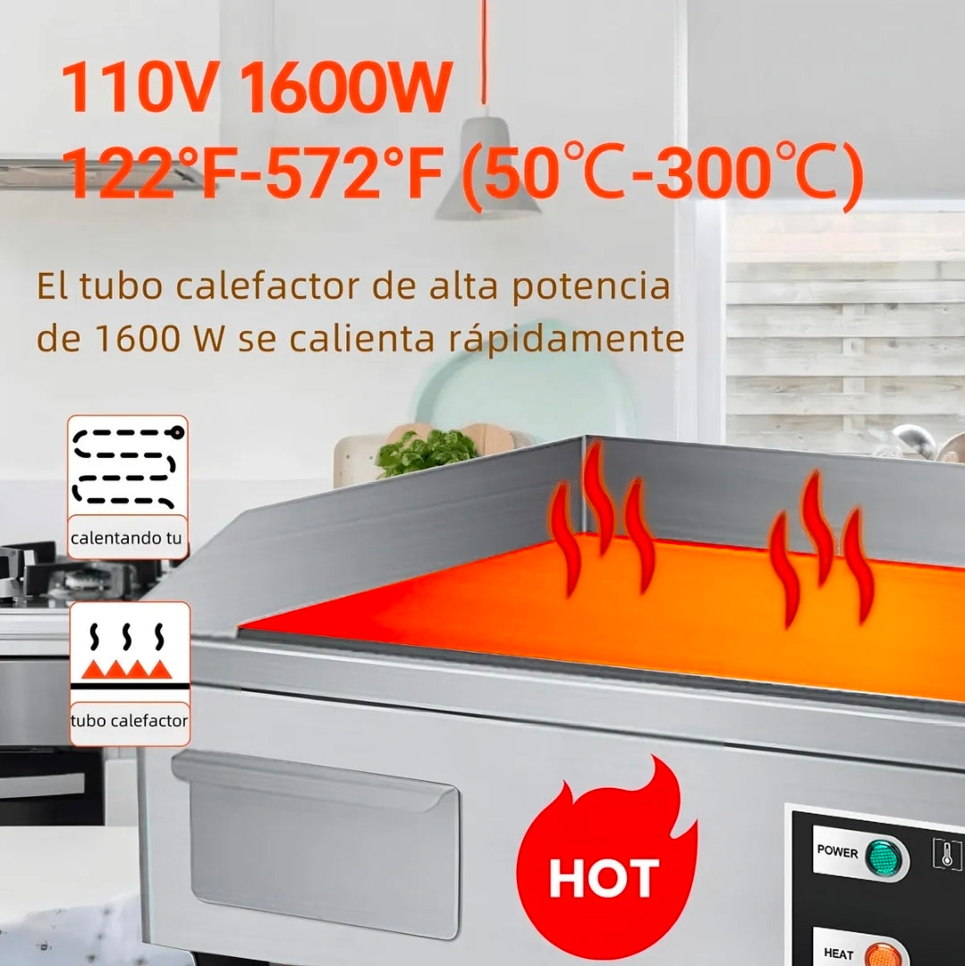Parrilla Comal Plancha Eléctrica Industrial 110v 1700w Con pincel y espátula