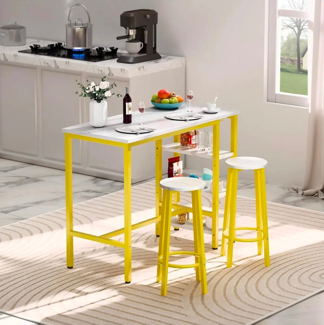 Mesa Barra De Cocina Multiusos Con 2 Bancos
