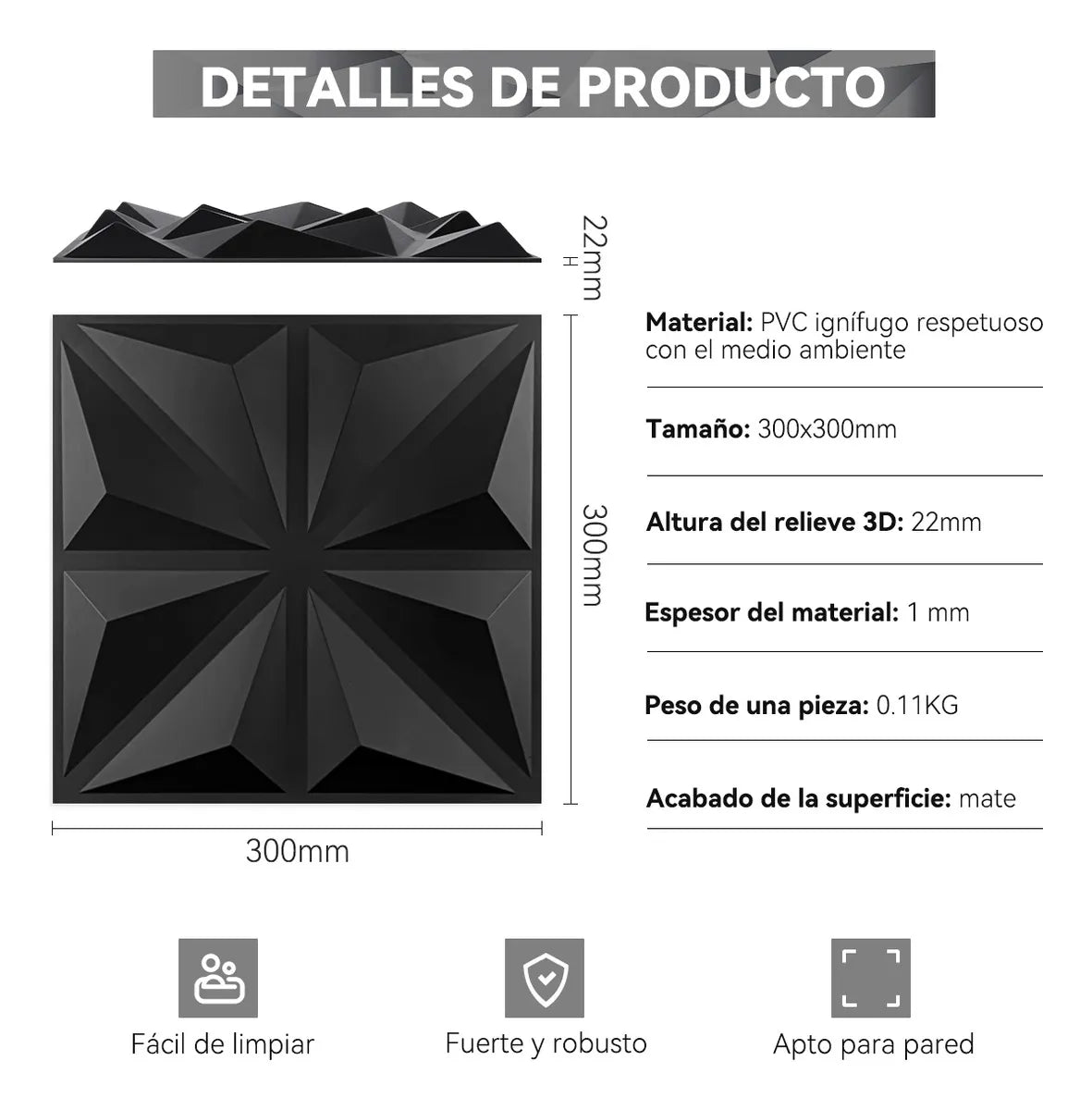 50pz Paneles Decorativos Panel 3d Pvc Panel Decorativo 30cm*30cm Negro Material de calidad Fácil de instalar y limpiar