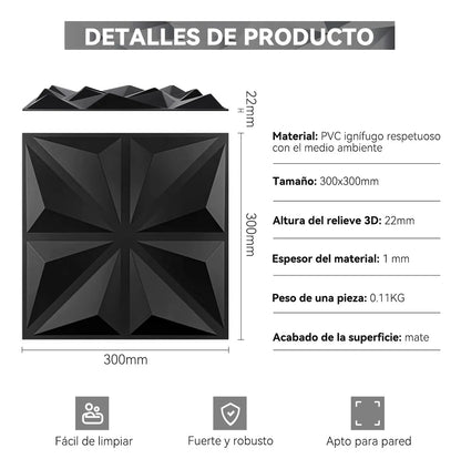 50pz Paneles Decorativos Panel 3d Pvc Panel Decorativo 30cm*30cm Negro Material de calidad Fácil de instalar y limpiar