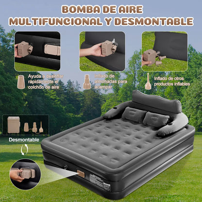 Colchón Inflable Queen Con Cabecero y Bomba Eléctrica