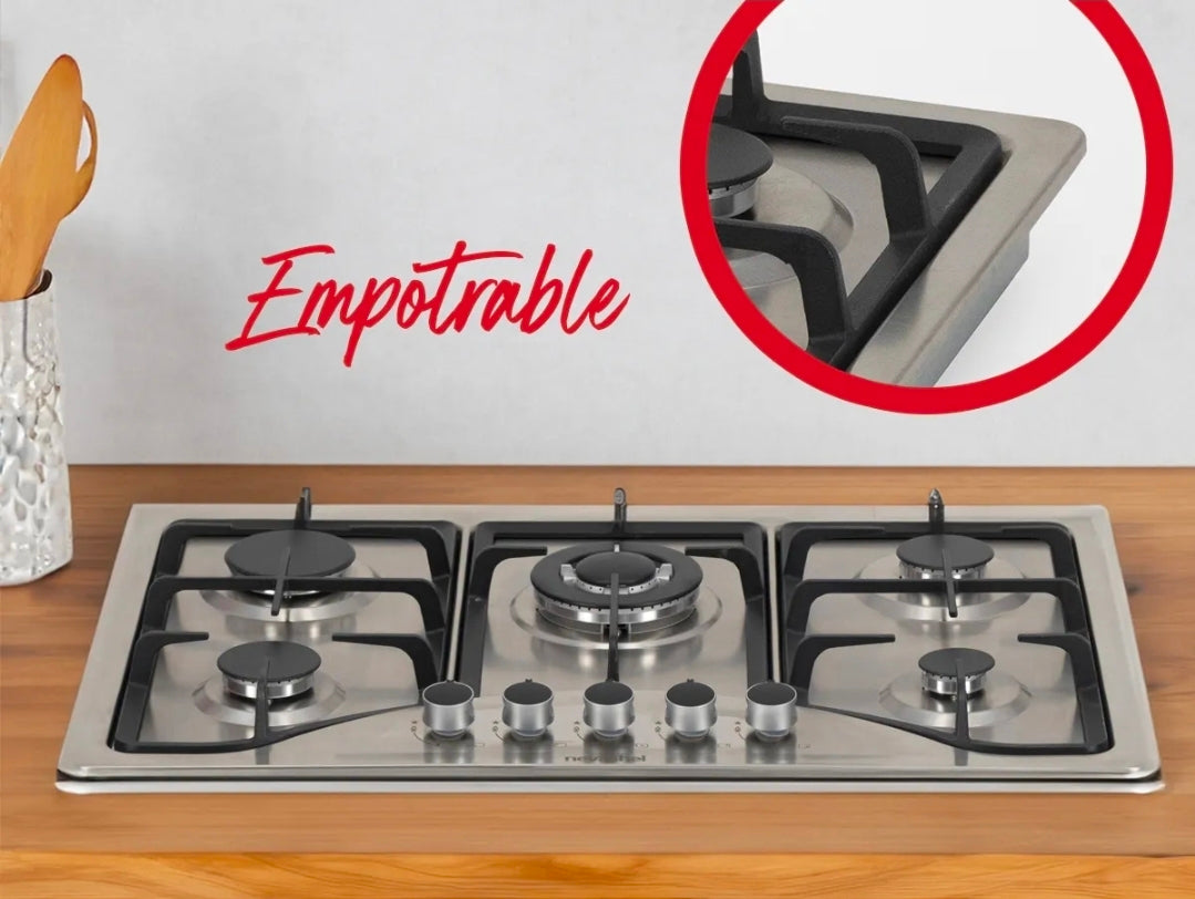 Parrilla A Gas Empotrable Estufa De Mesa 5 Quemadores Lp/nat Color Plateado