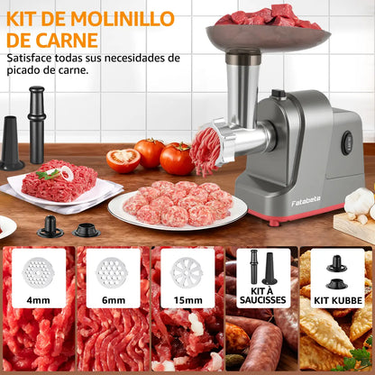 Molino de Carne Eléctrico Fatabeta de 3500W con Accesorios para Embutir y Cortar Verduras