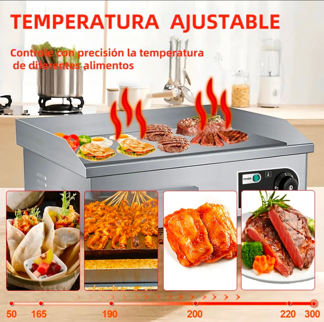 Parrilla Comal Plancha Eléctrica Industrial 110v 1700w Con pincel y espátula