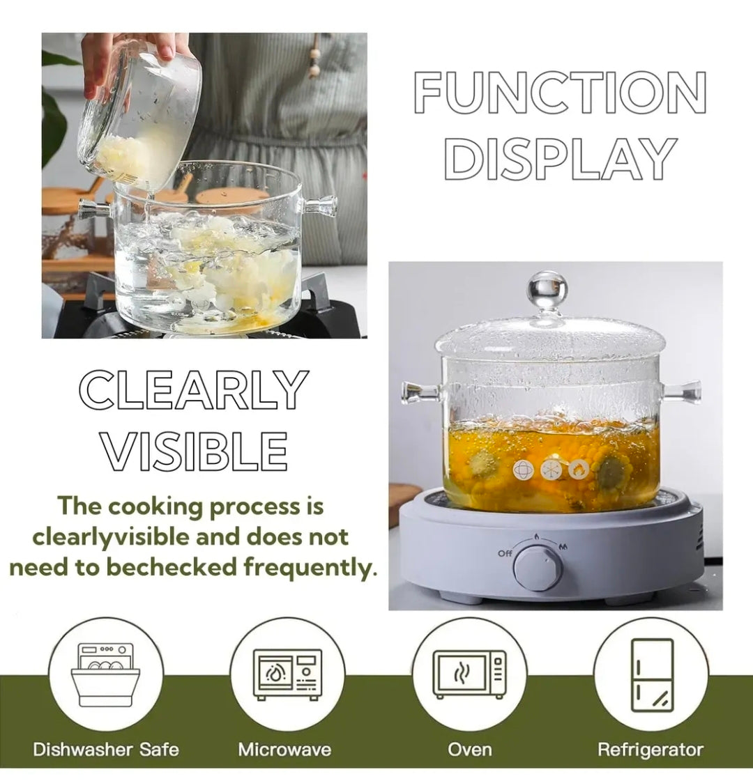 Olla de cocción de vidrio 1.5L juego de 2 piezas