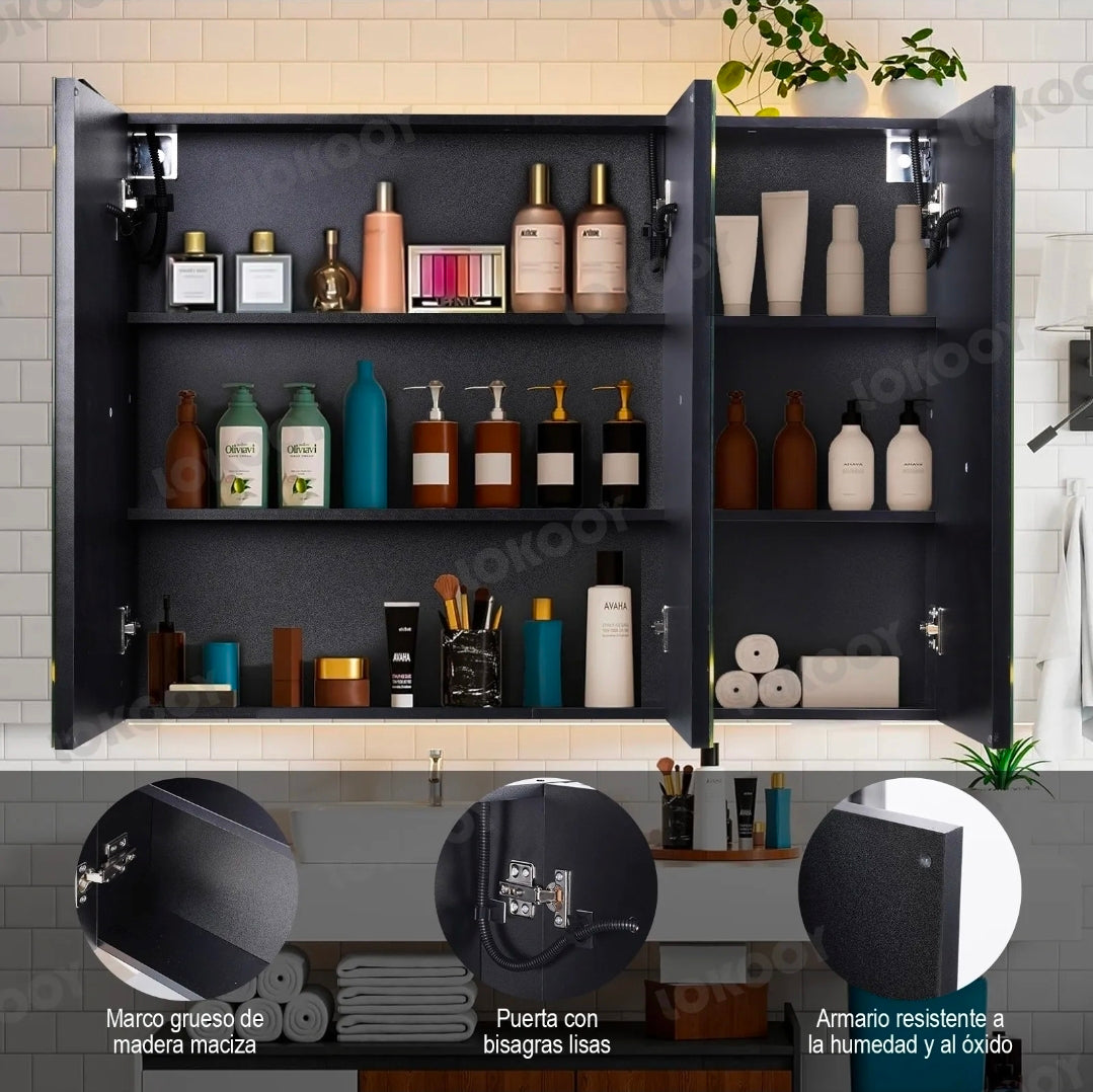 Mueble para baño con espejo led antivaho 90x65cm