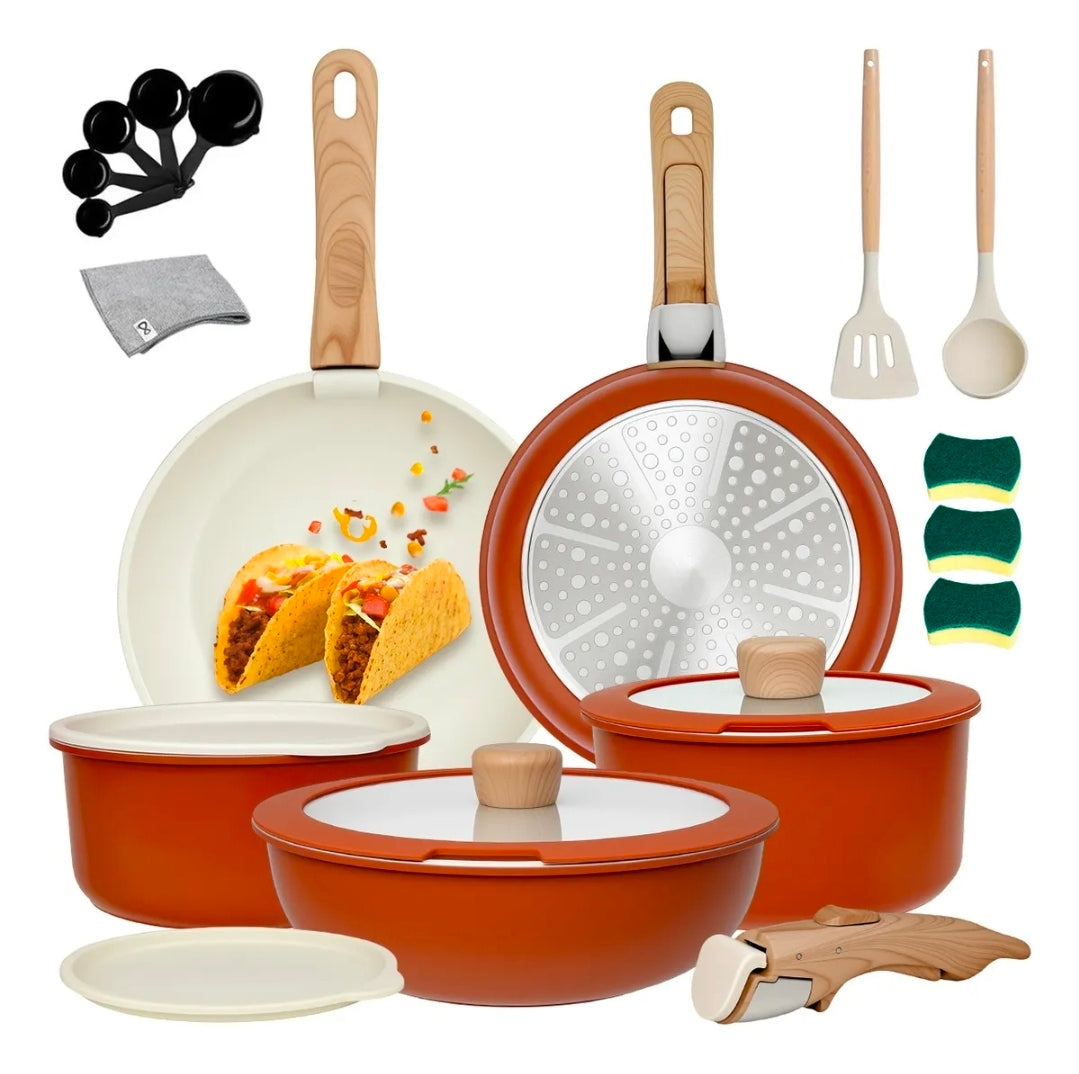 Batería de Cocina Juego de Ollas y Sartenes de Cerámica Antiadherente IronHoof 22 Piezas