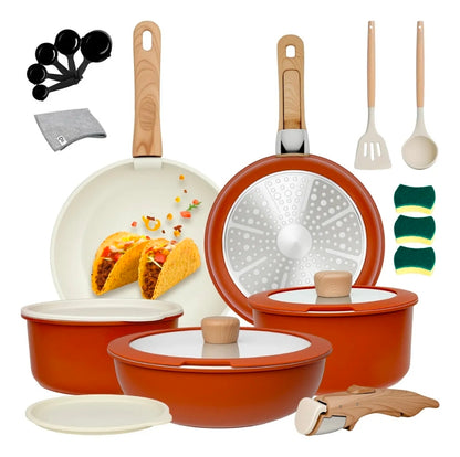 Batería de Cocina Juego de Ollas y Sartenes de Cerámica Antiadherente IronHoof 22 Piezas