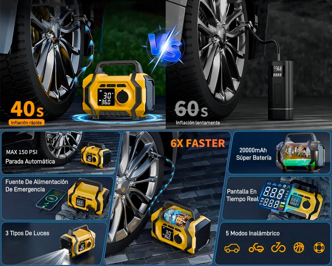 Arrancador De Batería De Auto Compresor De Aire 8000a Inflador 150psi Con Pantalla Con Smart Clip