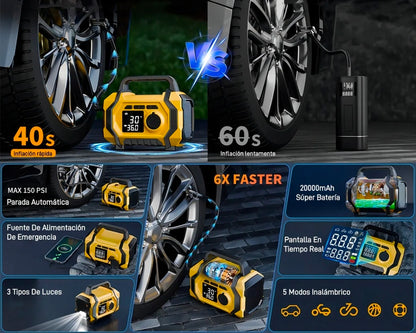 Arrancador De Batería De Auto Compresor De Aire 8000a Inflador 150psi Con Pantalla Con Smart Clip