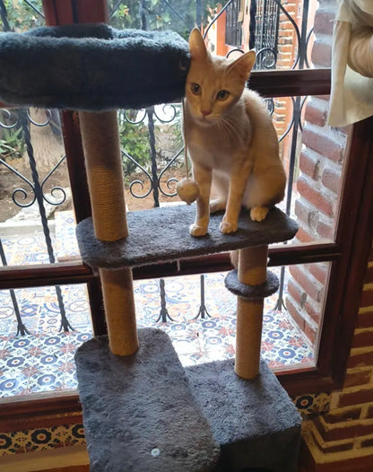 Torre Árbol Rascador Para Gato Con Casa Gris 132cm