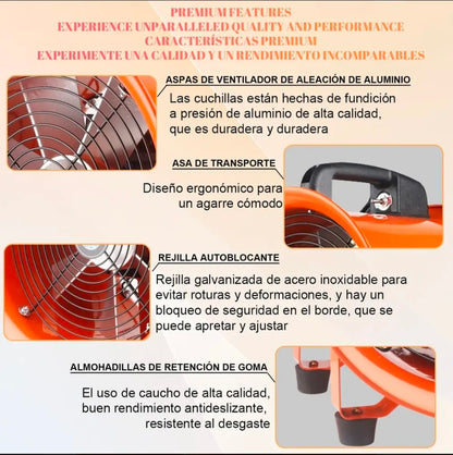 Extractor De Aire Industrial Ventilador 12'' Con Conducto 5m, 3300 Rpm